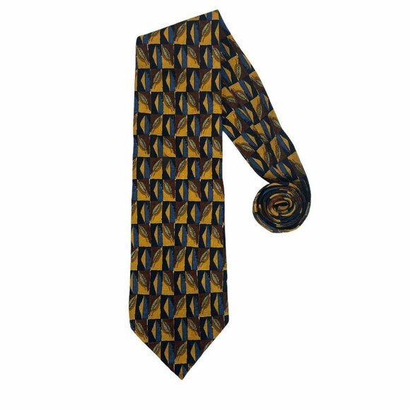 Ermenegildo Zegna Necktie Men's Classic Traditional Blue Yellow Wheat 100% Silk - Picture 1 of 7